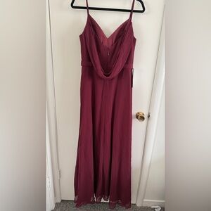 Azazie Candice v neck full length in wine red, Cabernet bridesmaids dress gown
